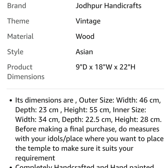 Jodhpur Handicrafts Wooden Temple/Home Temple/Pooja Mandir/Pooja Mandap/Temple f - Picture 4 of 4